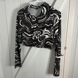 Funky print button up long sleeve crop